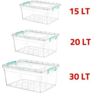 Saklama Kabı Plastik Kilitli Saklama Kutusu 30 x 20 x 15 lt. 3'lü