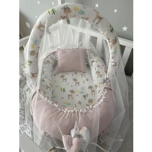 Jaju Baby Pudra Wafle Pike Kumaş Poplin Kumaş Ponponlu Babynest Oyuncak Aparat ve Tül Set