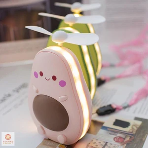 LED Işıklı Makyaj Aynası Mini El Fanı USB Şarjlı Avakado Figürlü Fonksiyonel Vantilatör