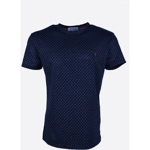 Erkek Lacivert Desenli Kısa Kollu Yarı Slim T-shirt, OT-BT-21002