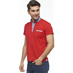 Erkek Düz Penye Kırmızı Kısa Kollu Polo T-shirt,AT-P-21008