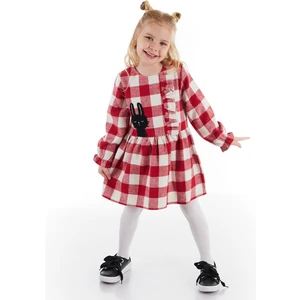 Siyah Tavşan Ekose Kız Çocuk Elbise