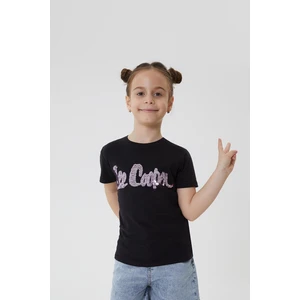 Lee Cooper Bisiklet Yaka Baskılı Kısa Siyah Kız Çocuk T-Shirt