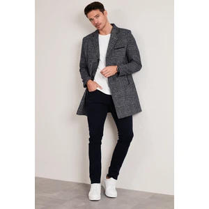 Slim Fit Tek Yırtmaçlı Düğmeli Mono Yaka Kaşe Kaban Erkek Kaban 5840098