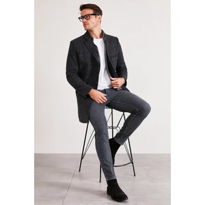 Slim Fit Tek Yırtmaçlı Düğmeli Mono Yaka Kaşe Kaban Erkek Kaban 5840098
