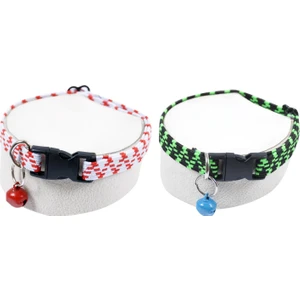 Elastik Zilli Kedi Köpek Boyun Tasması Yeşil -  Kırmızı 2'li