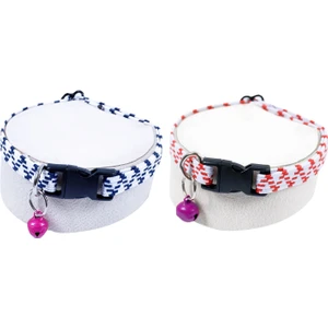 Elastik Zilli Kedi Köpek Tasması Kırmızı - Beyaz 2'li