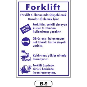 Forklift Talimatı Uyarı Ikaz Levhası 35 x 50  cm