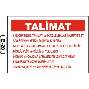 Talimat Uyarı Ikaz Levhası 35 x 50  cm