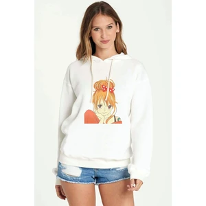 Anime One Piece Baskılı Beyaz Kadın Örme Kapşonlu Sweatshirt Uzun Kol