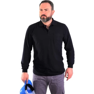 Polo Yaka Uzun Kol Pike Tişört - Lacivert - Cepli