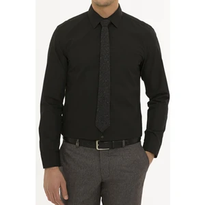 Giyim Erkek Slim Fit Düz Siyah Gömlek