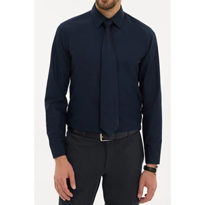 Giyim Erkek Slim Fit Düz Lacivert Gömlek