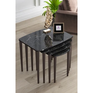 Concept Telwe Serisi Mdf 1.sınıf 4lü Zigon Sehpa Takımı/siyah Mermer Desen /ceviz