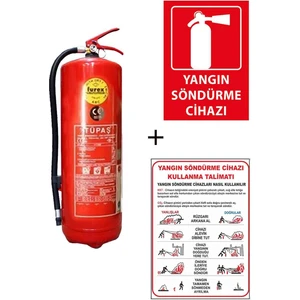 6kg Tüpaş Yangın Tüpü,yangın Tüpü Kullanım Talimatı ve Yangın Tüpü Levhası 3lü Set