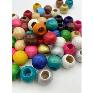 Hedef Bijuteri 20 mm Karışık Renkli Tahta,ahşap Boncuk (100GR,~50 Adet Boncuk)