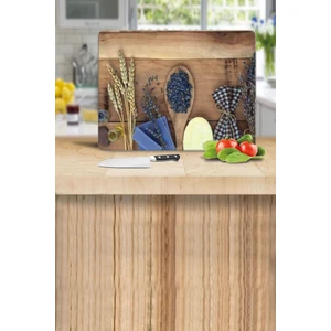 Dekoratif Cam Kesme Tahtası 30 x 40 cm Tohum ve Tahta Kaşık