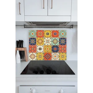 50 x 60 cm Turuncu Çini Desenli Cam Ocak Arkası Koruyucusu