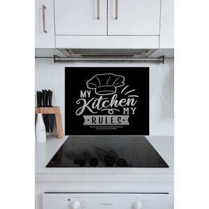 My Kitchen Siyah Şapka Desenli Cam Ocak Arkası Koruyucusu 50x60 Cm