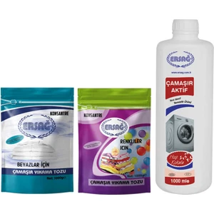 Renkli 100 ml + Beyaz Çamaşır Yıkama Tozu 1000 gr + Çamaşır Aktif 1000 ml Temizlik Paketi