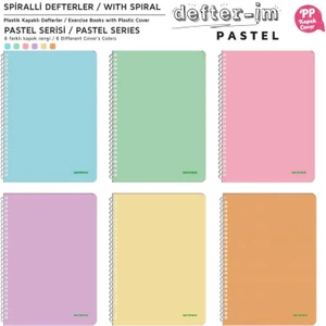 Pastel Serisi Spiralli Pp Kapak Çizgili Defter 96 Yaprak 8'li