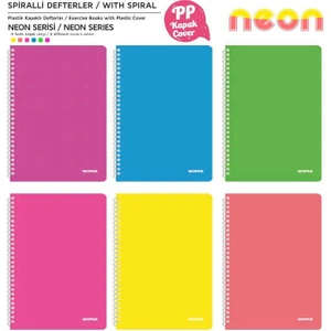 Neon Serisi Spiralli Pp Kapak Kareli Defter 96 Yaprak 8'li