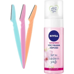 3'lü Kaş Usturası Kaş Vücut Jileti ve Nivea Canlandırıcı Yüz Yıkama Köpüğü Kuru Ciltler
