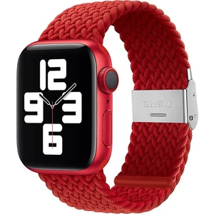 Apple Watch Uyumlu Series SE/10/9/8/7/6/5/4/3 42mm-41mm-40mm-38mm Ayarlanabilir Klipsli Örgü Kordon, Kırmızı