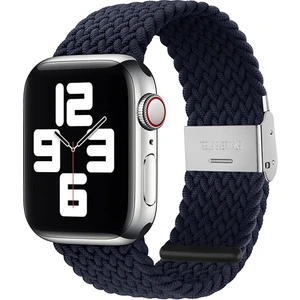 Apple Watch Uyumlu Series SE/11/10/9/8/7/6/5/4/3 42mm-41mm-40mm-38mm Ayarlanabilir Klipsli Örgü Kordon, Lacivert