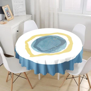 Renkli Zeminde Oval Çizimli Dijital Baskılı Modern Yuvarlak Masa Örtüsü - Çap 140 cm