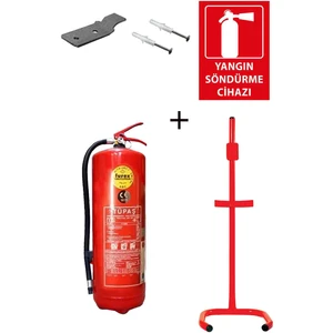 6kg Tüpaş Yangın Tüpü, Yangın Tüpü Levhası, Askı Aparatı, Dübel Vida ve C Tipi Sehpa 5li Set