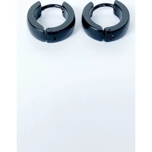 Siyah Renk Bombeli Halka Çelik Küpe 316L Çelik Unisex Çift