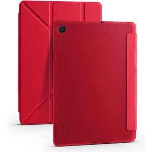 Case 4U Samsung Galaxy Tab A7 10.4 T500 2020 Kılıf Kalem Bölmeli Tri Folding Smart Standlı Pu Deri Arkası Yumuşak Silikon 360 Tam Koruma Kırmızı
