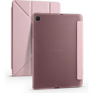 Case 4U Samsung Galaxy Tab A7 10.4 T500 2020 Kılıf Kalem Bölmeli Tri Folding Smart Standlı Pu Deri Arkası Yumuşak Silikon 360 Tam Koruma Rose Gold