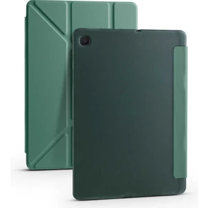 Case 4U Samsung Galaxy Tab A7 10.4 T500 2020 Kılıf Kalem Bölmeli Tri Folding Smart Standlı Pu Deri Arkası Yumuşak Silikon 360 Tam Koruma Koyu Yeşil