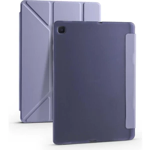 Case 4U Samsung Galaxy Tab S6 Lite P610 Kılıf Kalem Bölmeli Tri Folding Smart Standlı Pu Deri Arkası Yumuşak Silikon 360 Tam Koruma Mor