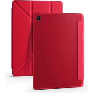 Case 4U Samsung Galaxy Tab S6 Lite P610 Kılıf Kalem Bölmeli Tri Folding Smart Standlı Pu Deri Arkası Yumuşak Silikon 360 Tam Koruma Kırmızı