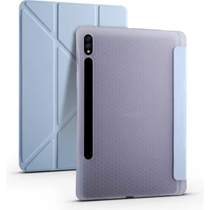Case 4U Samsung Galaxy Tab S7 T870 Kılıf Kalem Bölmeli Tri Folding Smart Standlı Pu Deri Arkası Yumuşak Silikon 360 Tam Koruma Mavi