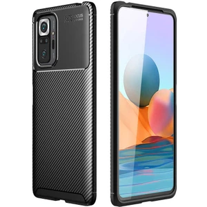 Case 4U Xiaomi Redmi Note 10 Pro Kılıf Rugged Armor Karbon Desenli Lüx Negro Silikon Arka Kapak Siyah