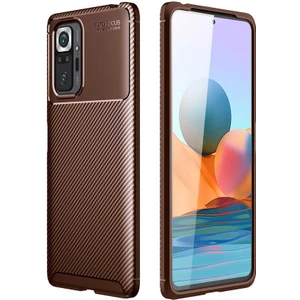 Case 4U Xiaomi Redmi Note 10 Pro Kılıf Rugged Armor Karbon Desenli Lüx Negro Silikon Arka Kapak Kahverengi
