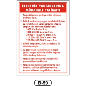Elektrik Yangınlarına Müdahale Talimatı Uyarı Ikaz Levhası 35 x 50 cm