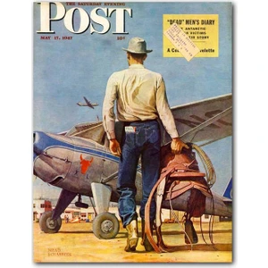 Caka Tablo Ahşap Tablo Vintage Dergi Kapağı Kovboy ve Uçak