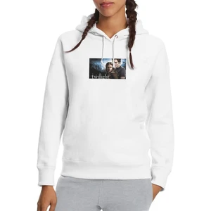 Twilight Movies Films Baskılı Beyaz Kadın Örme Kapşonlu Sweatshirt Uzun Kol