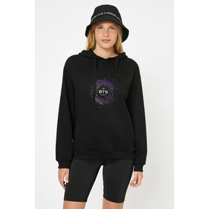 Bts 4th  K Pop Baskılı Siyah Kadın Örme Kapşonlu Sweashirt Uzun Kol