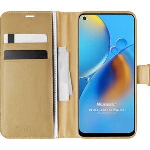 Oppo A74 4g Kılıf Delux Leather Wallet Gold