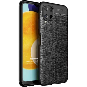 Samsung Galaxy A22 4g Kılıf Deri Dokulu Silikon Siyah