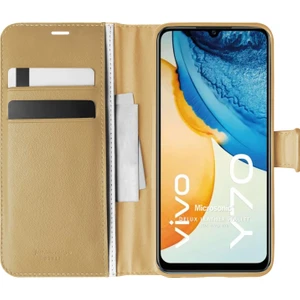 Vivo Y70 Kılıf Delux Leather Wallet Gold