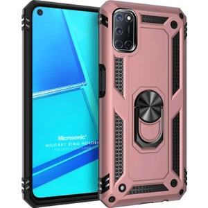 Oppo A52 Kılıf Military Ring Holder Rose Gold