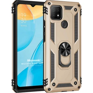 Oppo A15 Kılıf Military Ring Holder Gold