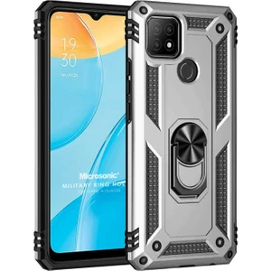 Oppo A15 Kılıf Military Ring Holder Gümüş